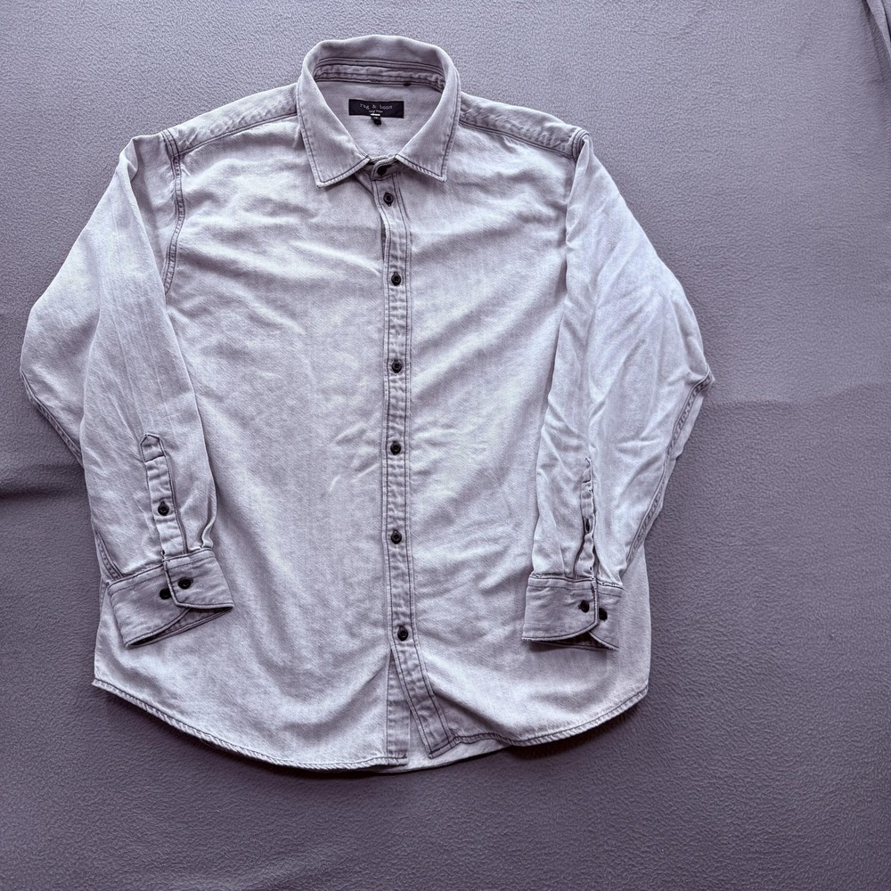 Rag & Bone Shirt Mens XL Gray Smoke Washed Denim Long Sleeve Button Up Casual